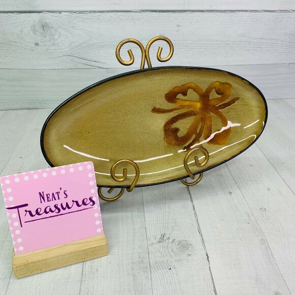 Pier 1 KIOKO Speckled Body Yellow Flower Hand Painted Stoneware 12" Oval Platter - Picture 1 of 7